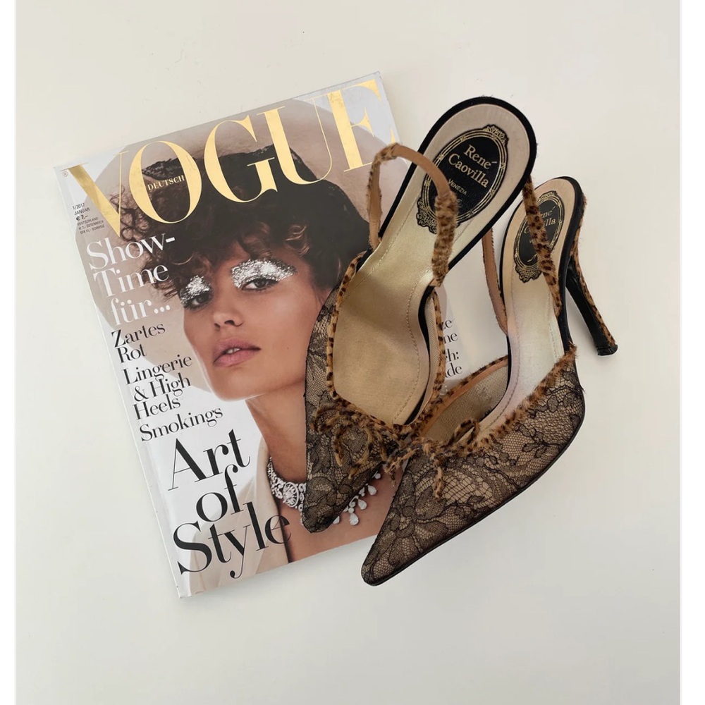 Rene Caovilla Brown Lace Heels